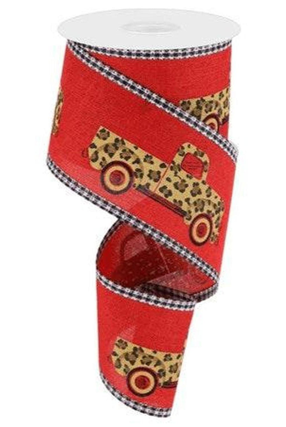 Shop For 2.5" Leopard Truck Gingham Edge Ribbon: Red (10 Yards)