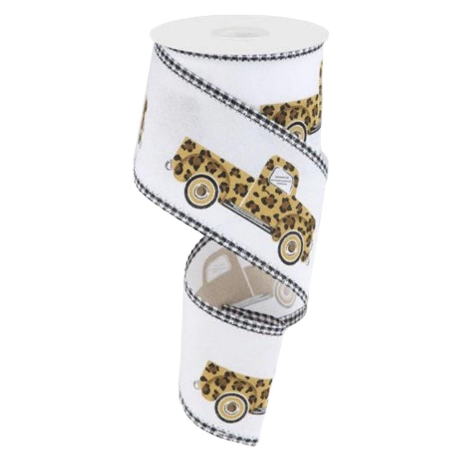 Shop For 2.5" Leopard Truck Gingham Edge Ribbon: White (10 Yards)