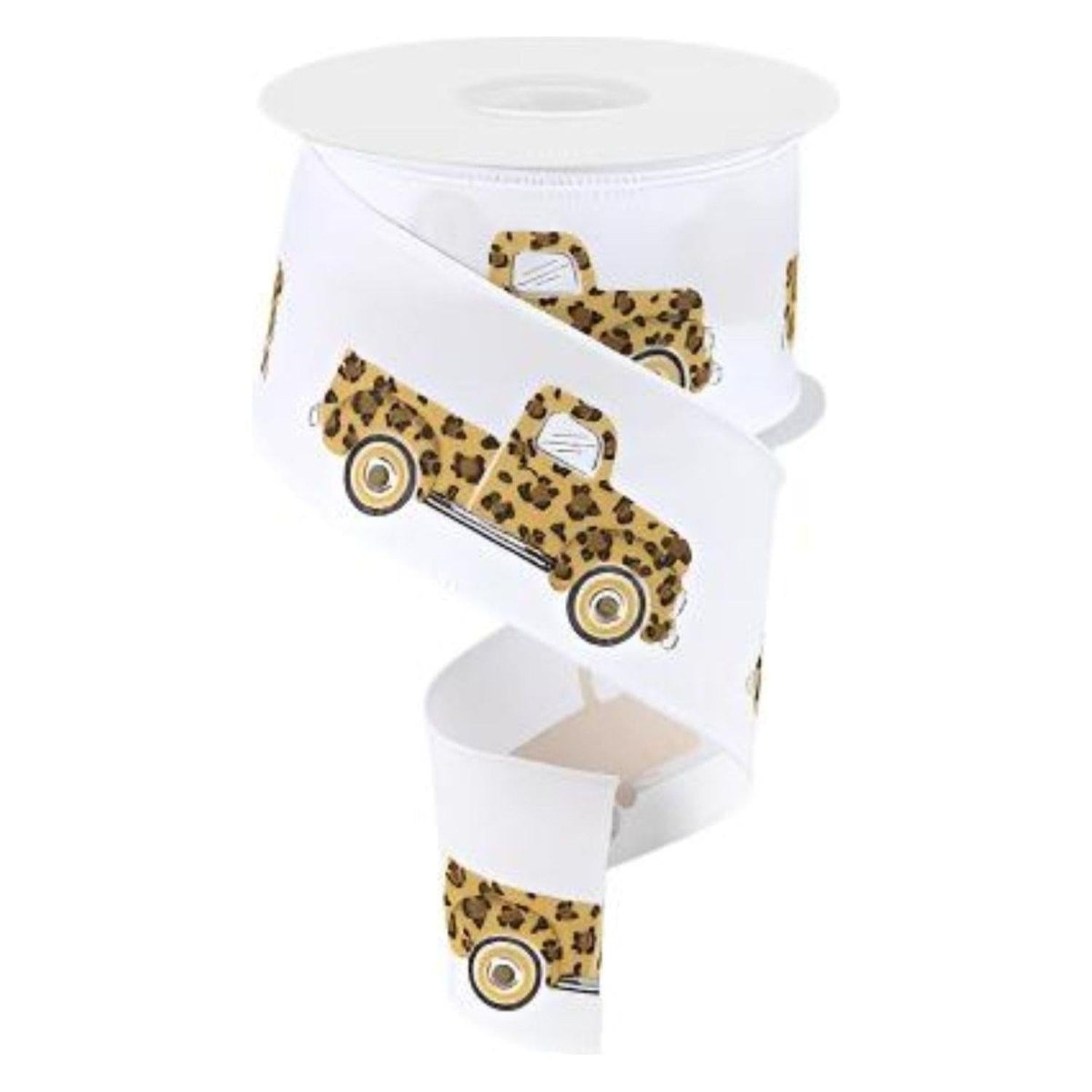 Shop For 2.5" Leopard Truck Ribbon: White (10 Yards)