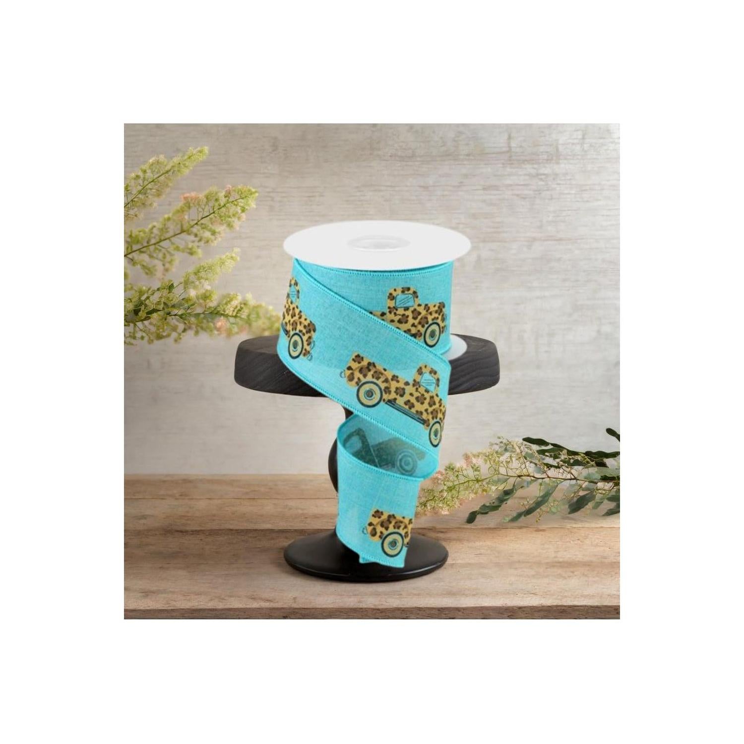 Shop For 2.5" Leopard Truck Royal Ribbon: Light Teal (10 Yards)