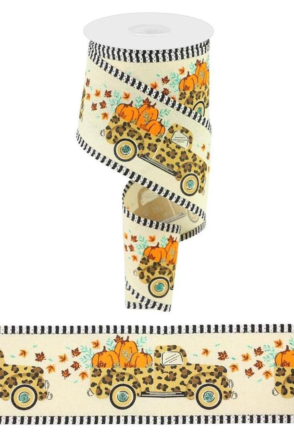 Shop For 2.5" Leopard Truck Stripe Edge Ribbon: Cream (10 Yards)