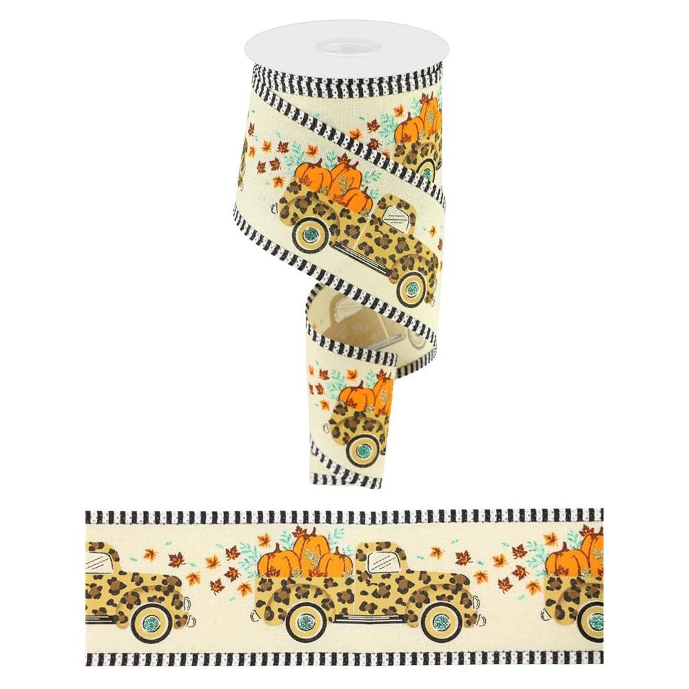Shop For 2.5" Leopard Truck Stripe Edge Ribbon: Cream (10 Yards)
