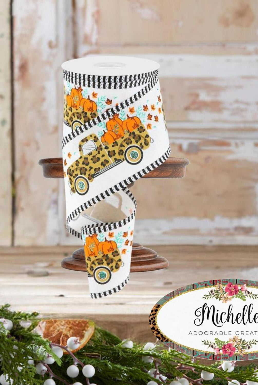 Shop For 2.5" Leopard Truck Stripe Edge Ribbon: White (10 Yards)