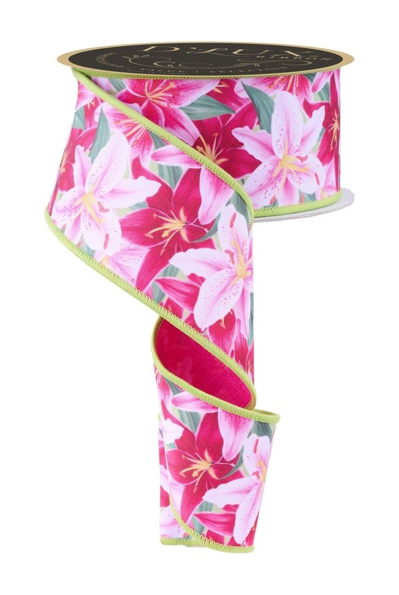 Shop For 2.5" Lilies Fused Back Ribbon: Pink (10 Yards) at Michelle's aDOORable Creations
