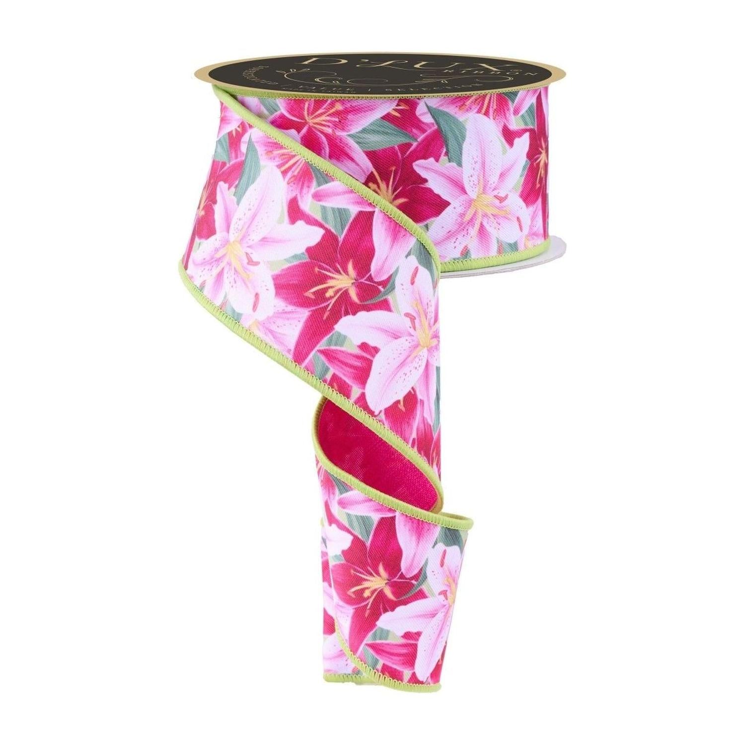 Shop For 2.5" Lilies Fused Back Ribbon: Pink (10 Yards) at Michelle's aDOORable Creations