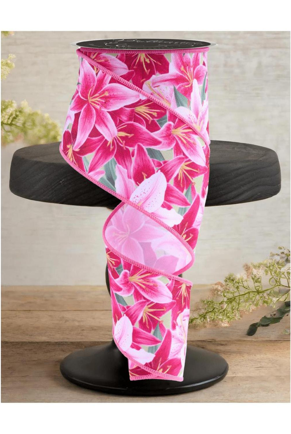 2.5" Lilies Ribbon: Pink (10 Yards)