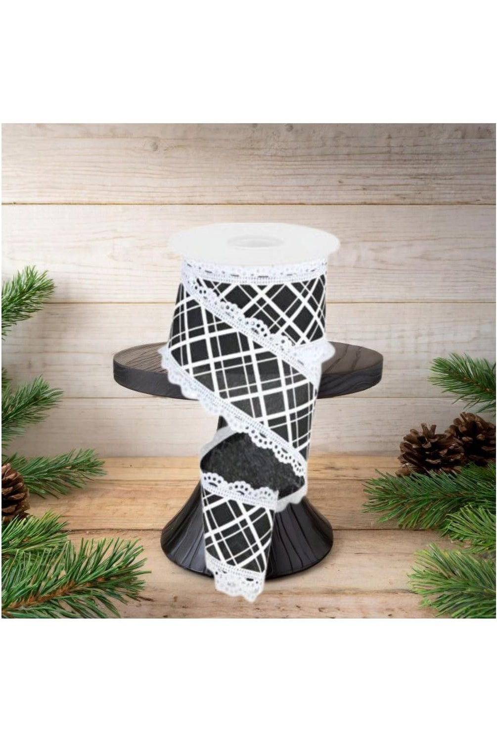 Shop For 2.5" Line Check Lace Ribbon: Black/White (10 Yard)