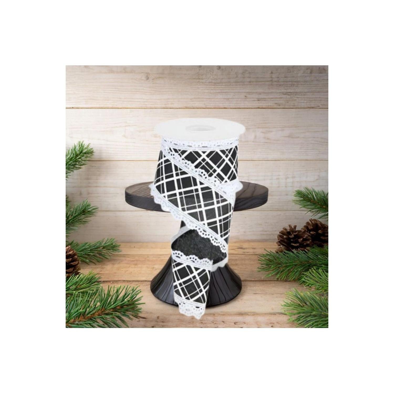 Shop For 2.5" Line Check Lace Ribbon: Black/White (10 Yard)