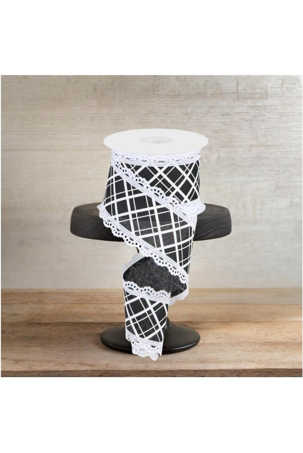 Shop For 2.5" Line Check Lace Ribbon: Black/White (10 Yard)