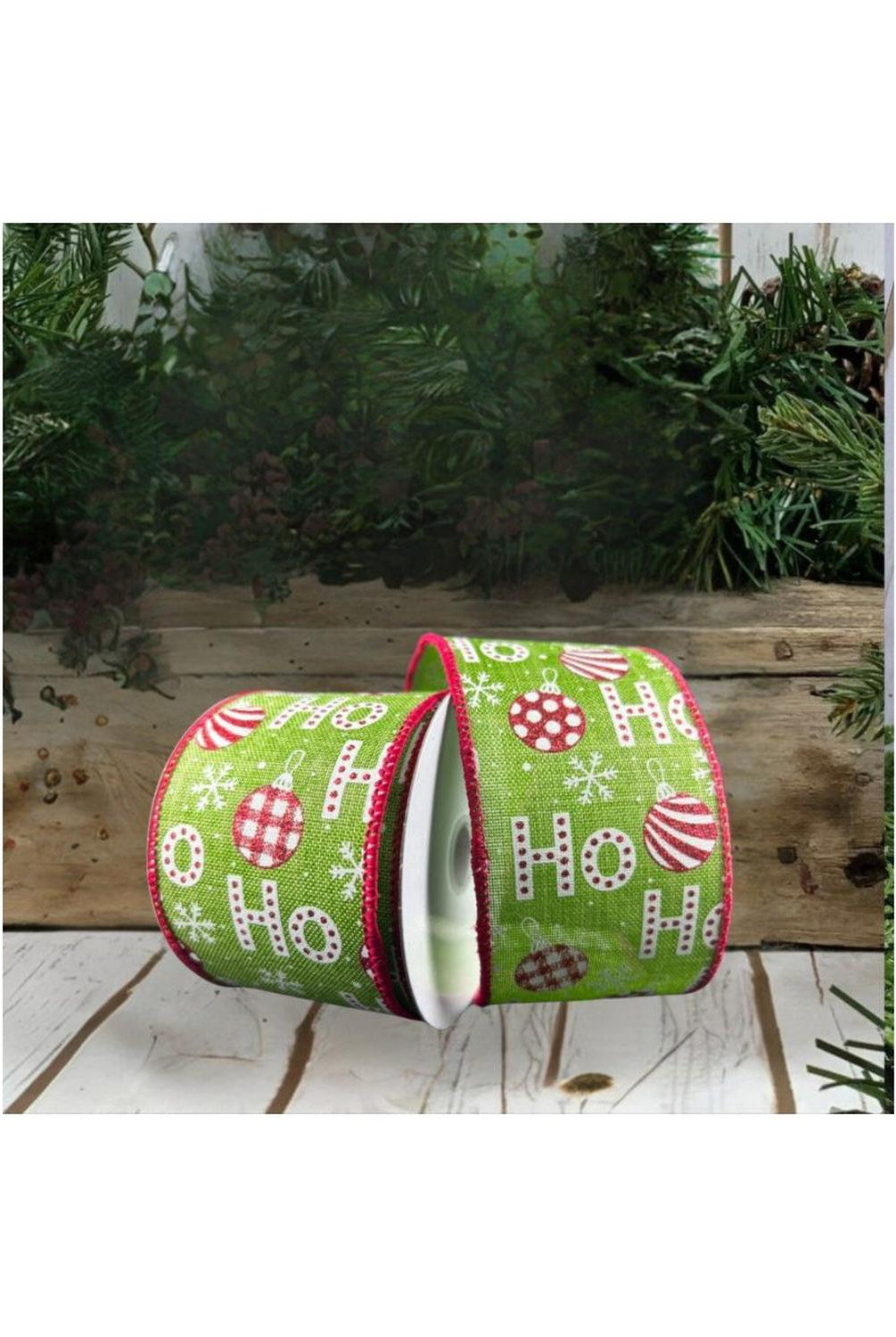 2.5" Linen Ho Ho Ho Ribbon: Lime Green (10 Yards)