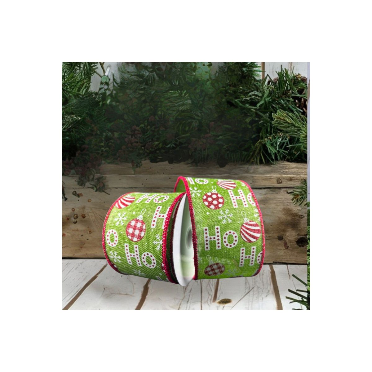 Shop For 2.5" Linen Ho Ho Ho Ribbon: Lime Green (10 Yards)