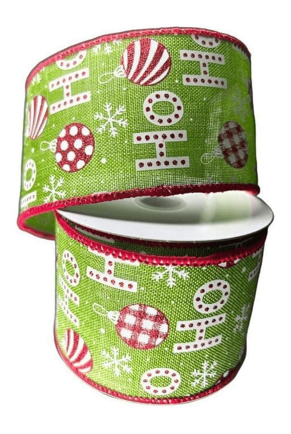 2.5" Linen Ho Ho Ho Ribbon: Lime Green (10 Yards)