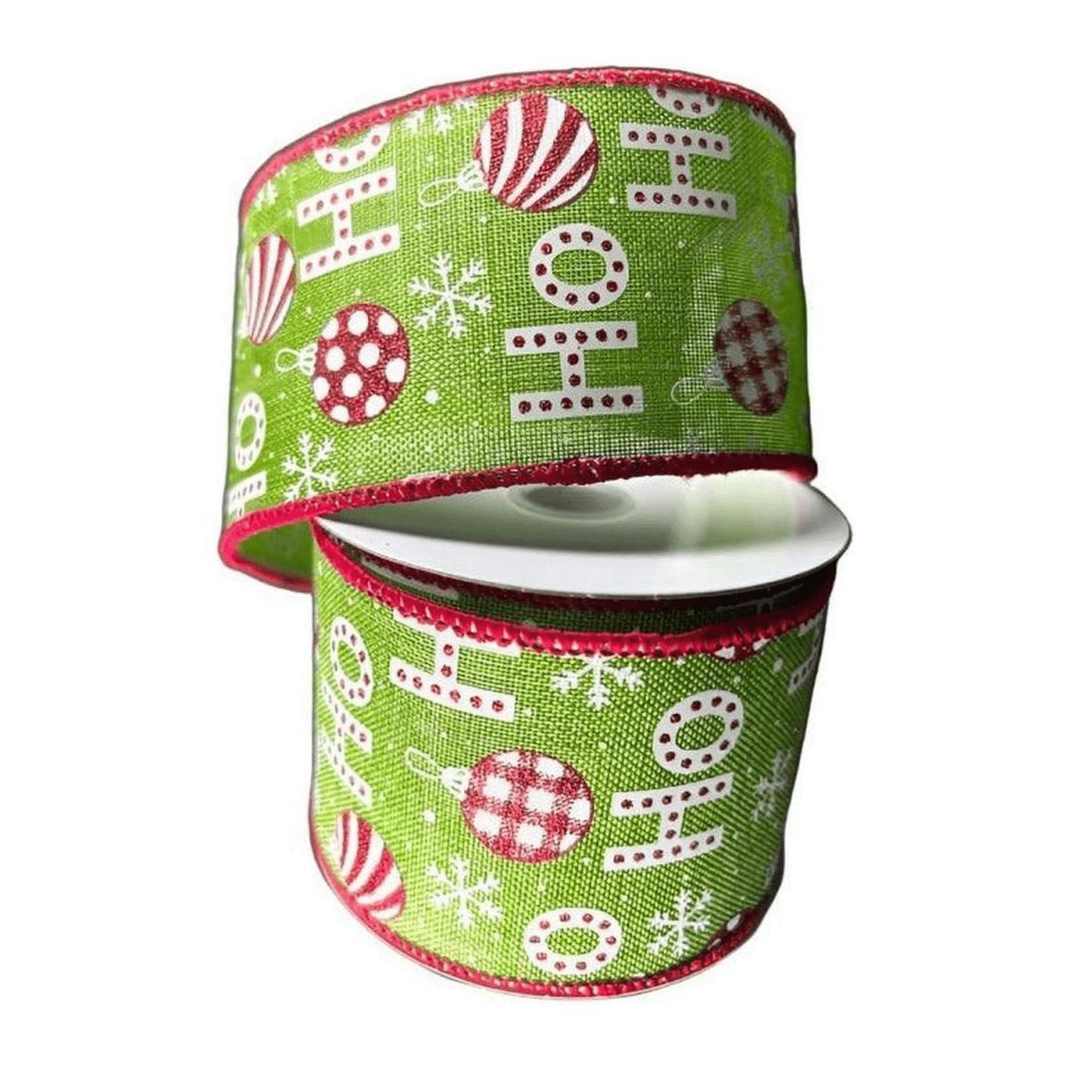 Shop For 2.5" Linen Ho Ho Ho Ribbon: Lime Green (10 Yards)