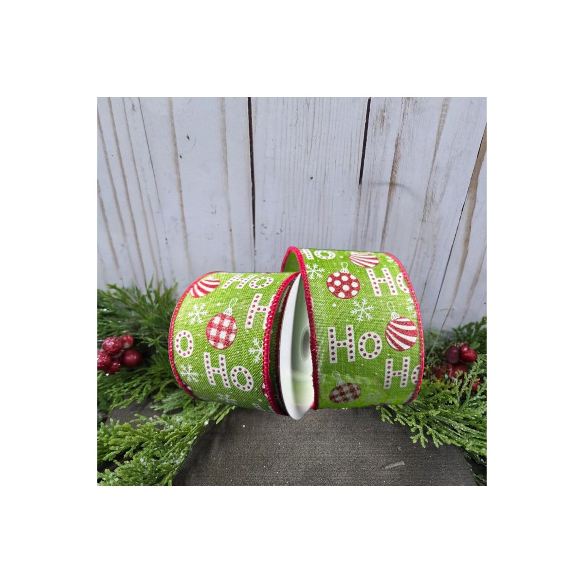 Shop For 2.5" Linen Ho Ho Ho Ribbon: Lime Green (10 Yards)