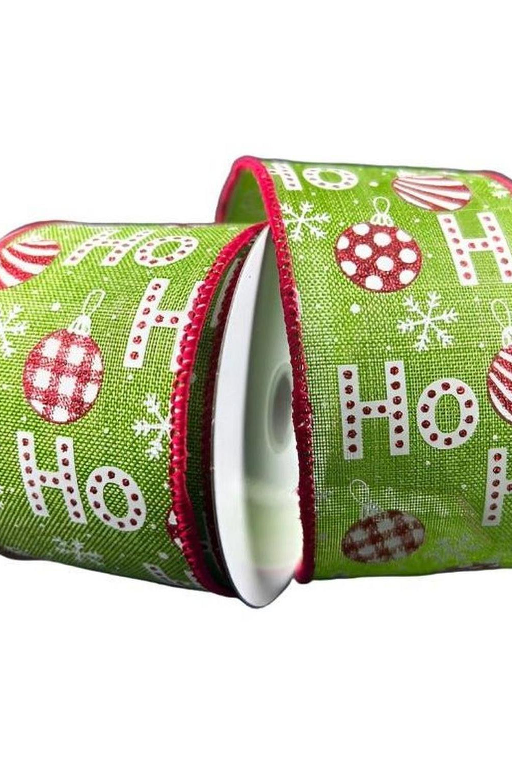 2.5" Linen Ho Ho Ho Ribbon: Lime Green (10 Yards)