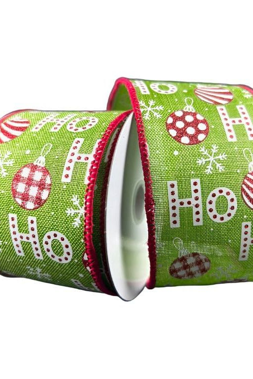 Shop For 2.5" Linen Ho Ho Ho Ribbon: Lime Green (10 Yards) at Michelle's aDOORable Creations