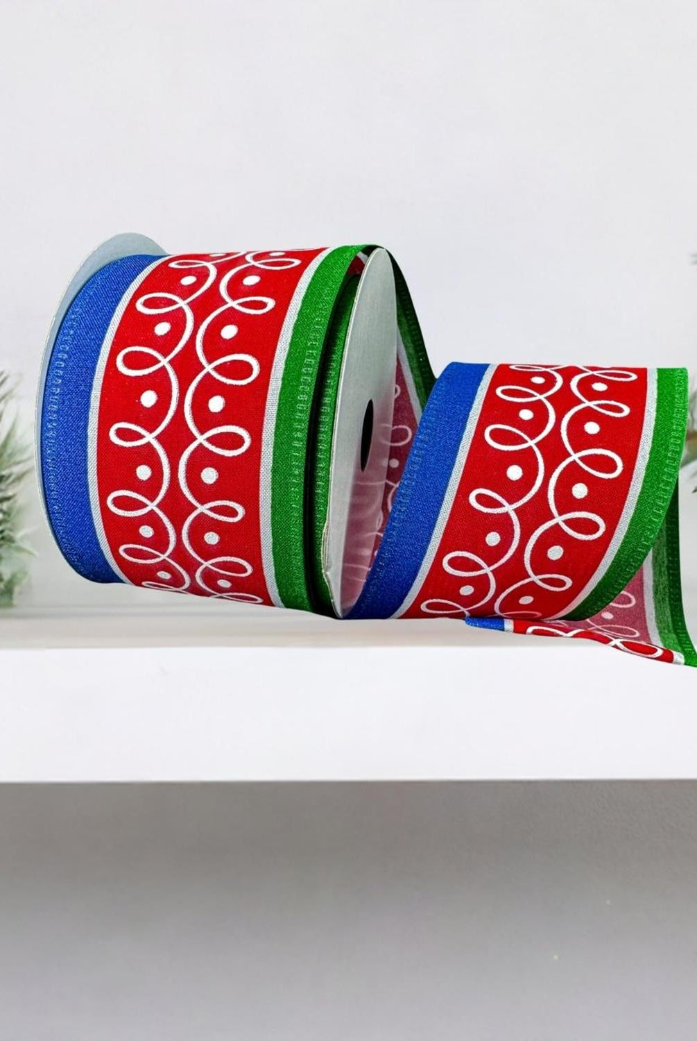 2.5" Loop Patterns Ribbon: Red & Green (10 Yards)