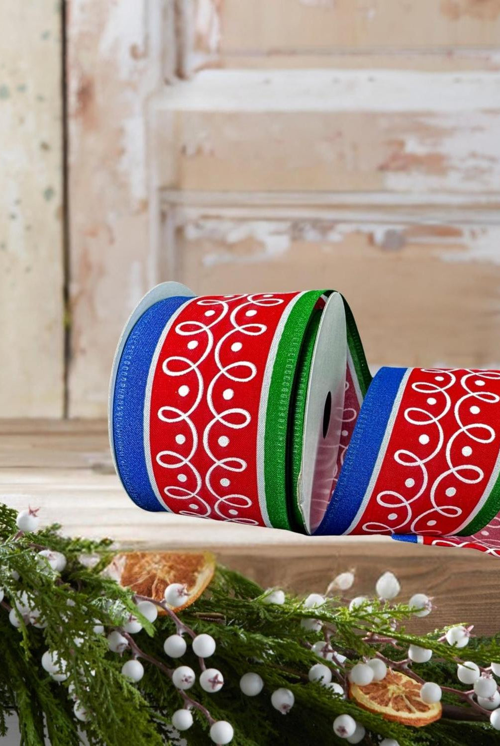 2.5" Loop Patterns Ribbon: Red & Green (10 Yards)