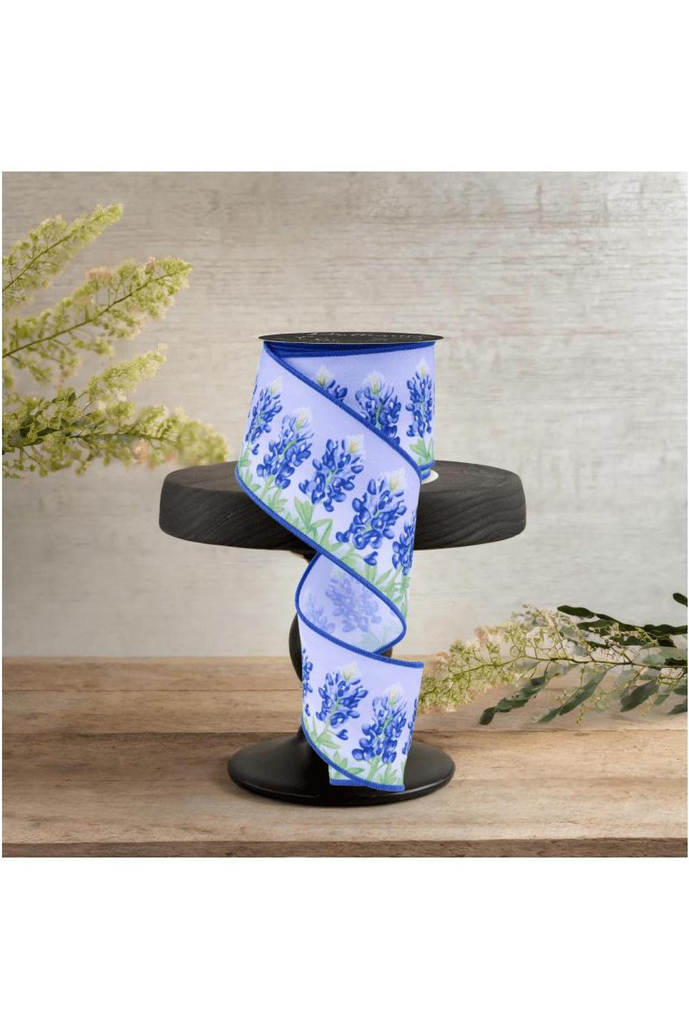 2.5" LS Bluebonnets Ribbon: White (10 Yards)