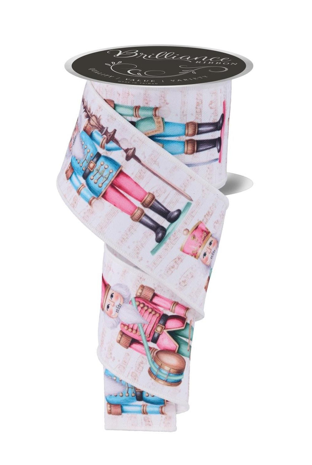 2.5" LS Nutcracker Ribbon: Ivory/Pink (10 Yards)