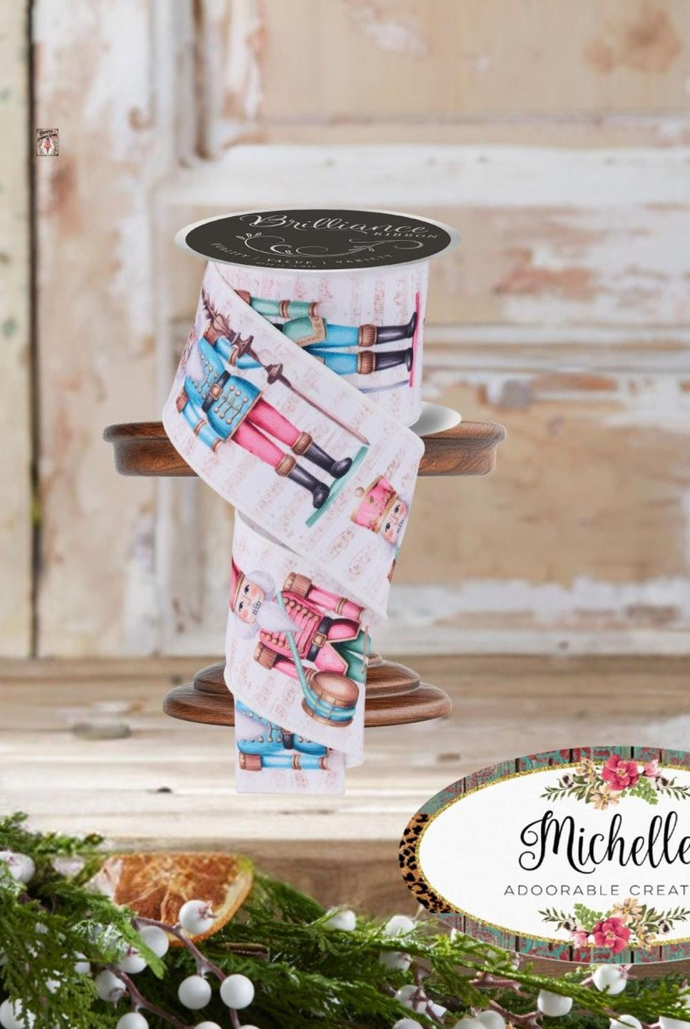 2.5" LS Nutcracker Ribbon: Ivory/Pink (10 Yards)