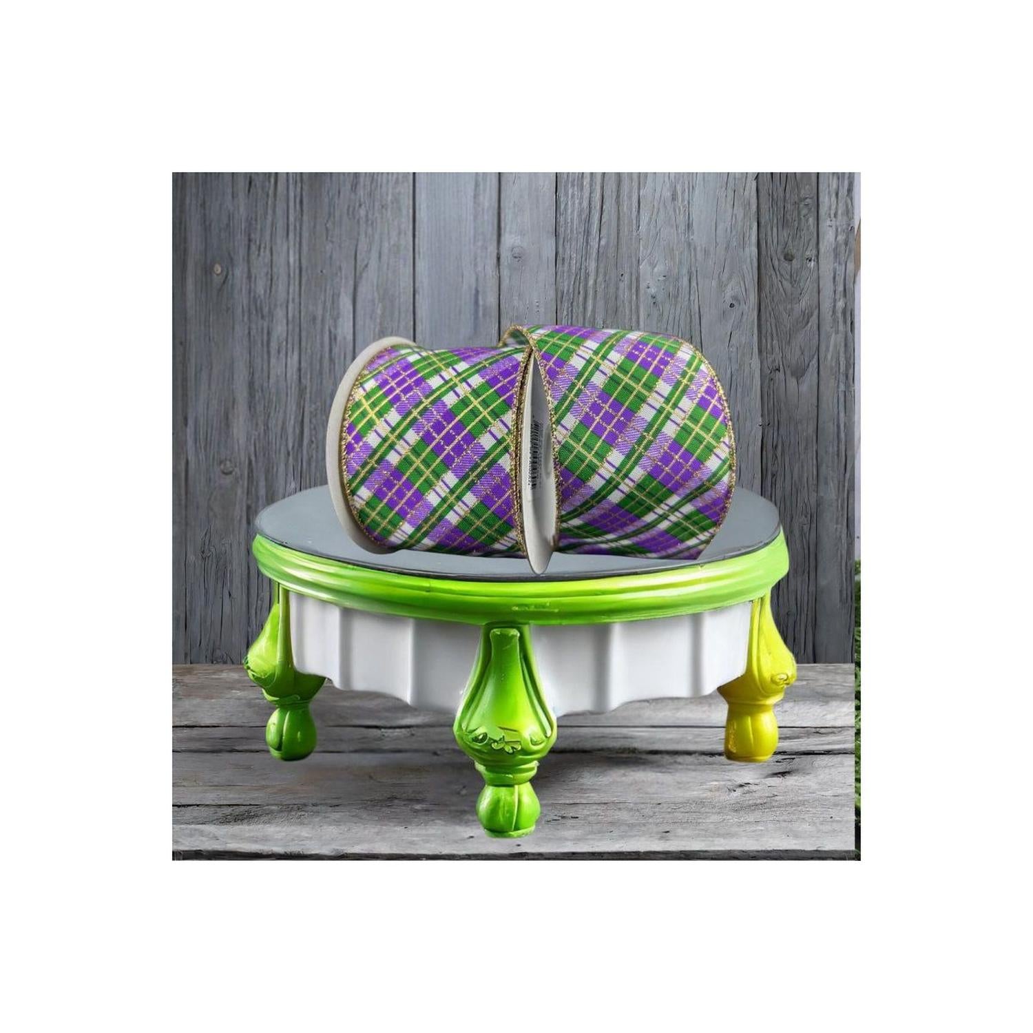 2.5" Mardi Gras Plaid Ribbon: Purple, Gold, Green (10 Yards)