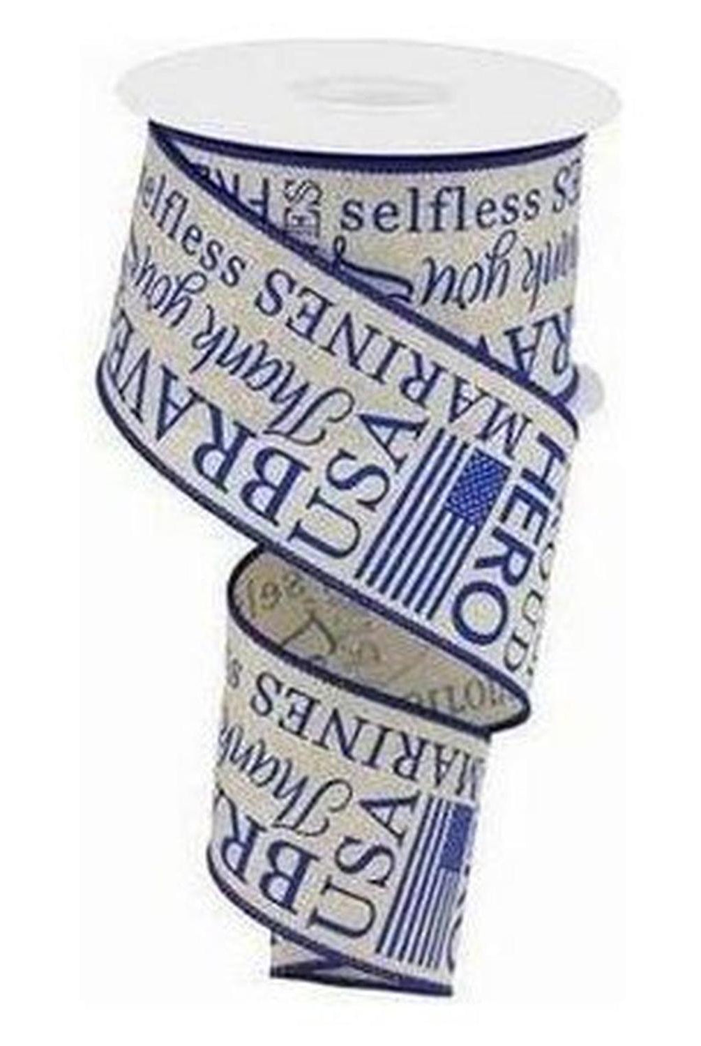 2.5" Marines Ribbon: Light Natural & Blue (10 Yards)