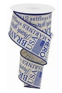 Shop For 2.5" Marines Ribbon: Light Natural & Blue (10 Yards)