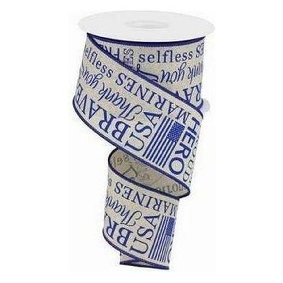 Shop For 2.5" Marines Ribbon: Light Natural & Blue (10 Yards)