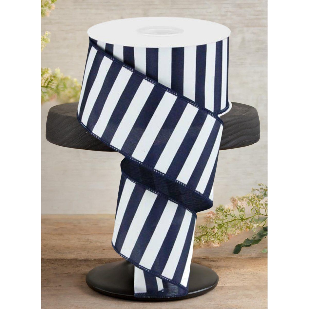 Shop For 2.5" Medium Horizontal Stripe Ribbon: Navy Blue & White (10 Yards)