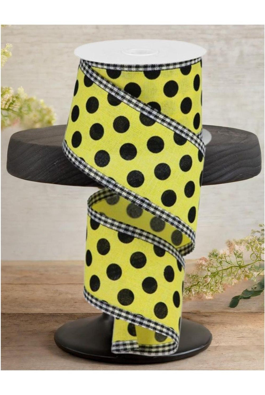 2.5" Medium Polka Dots Gingham Edge: Yellow & Black (10 Yards)