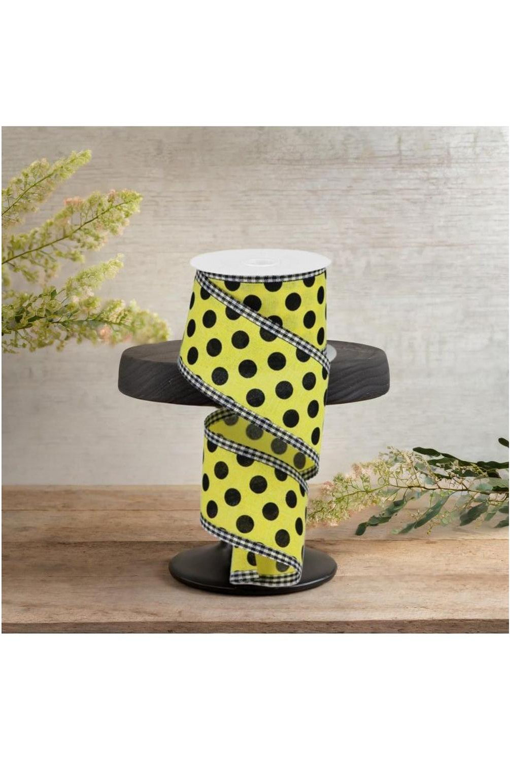2.5" Medium Polka Dots Gingham Edge: Yellow & Black (10 Yards)