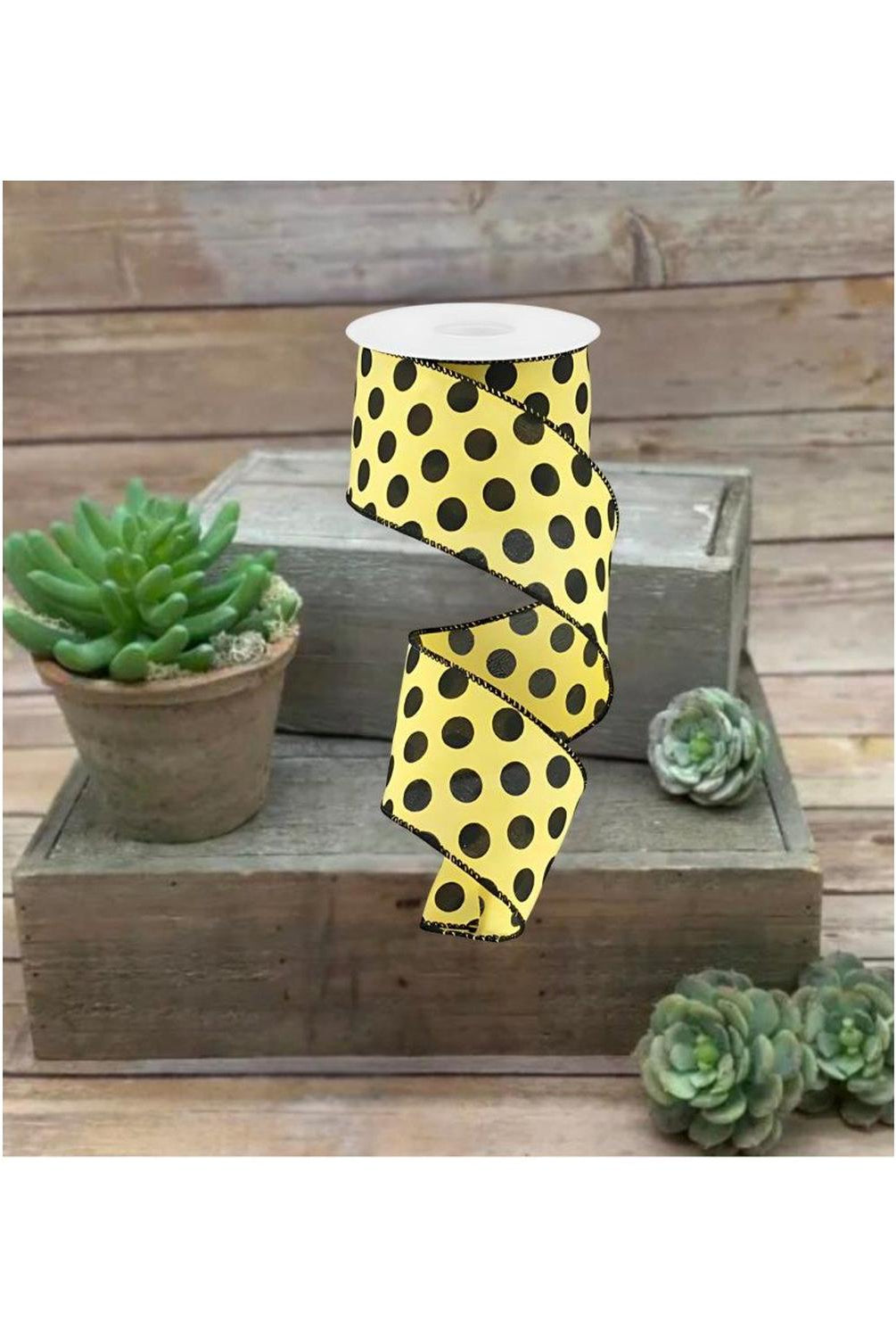 2.5" Medium Polka Dots: Yellow & Black (10 Yards)