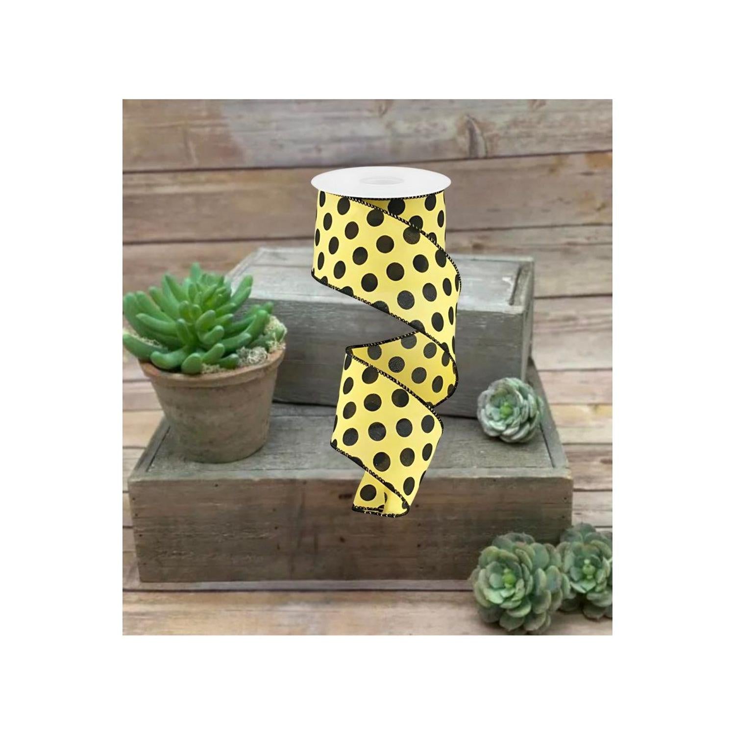 Shop For 2.5" Medium Polka Dots: Yellow & Black (10 Yards)