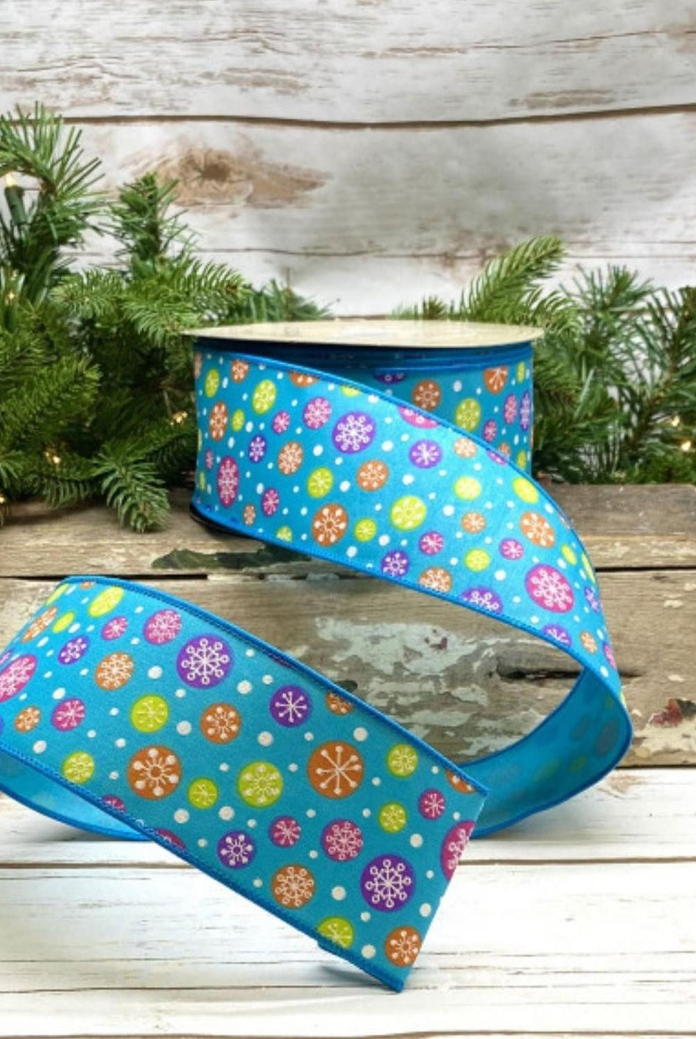 2.5" Merry and Bright Snowflake Ribbon: Blue (25 Yards)