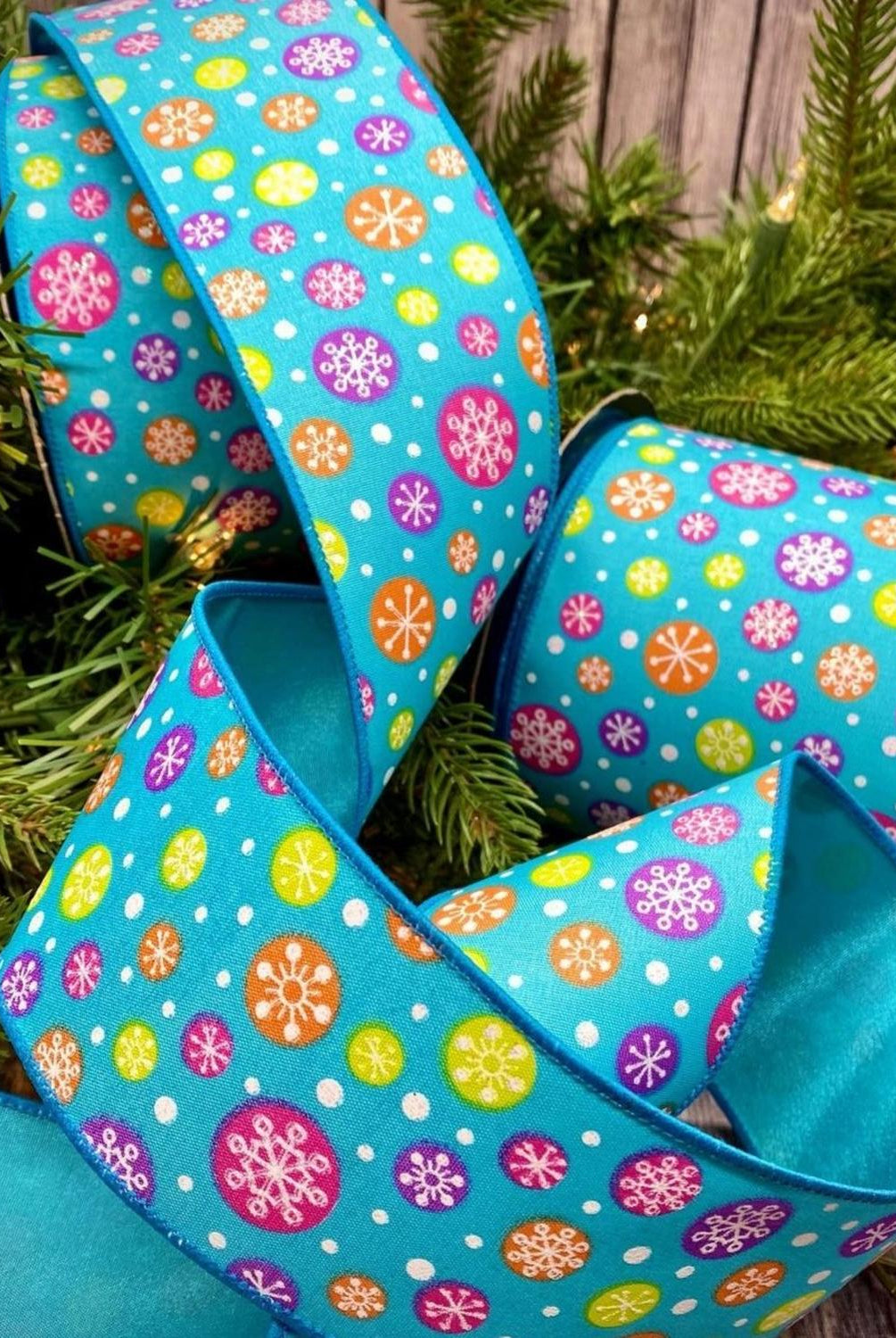 2.5" Merry and Bright Snowflake Ribbon: Blue (25 Yards)