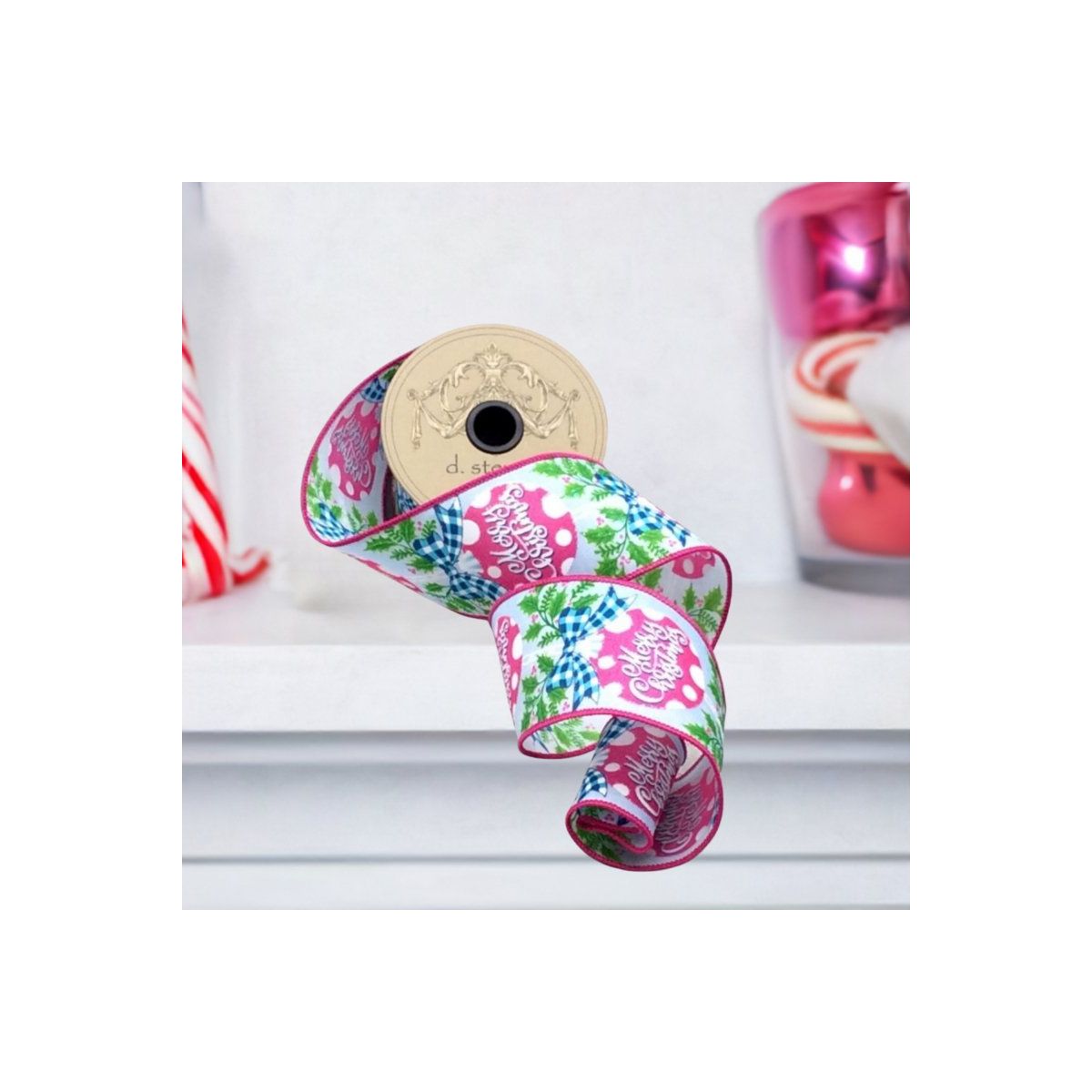 Shop For 2.5" Merry Christmas Ornament Pink/Blue (10 Yards) at Michelle's aDOORable Creations