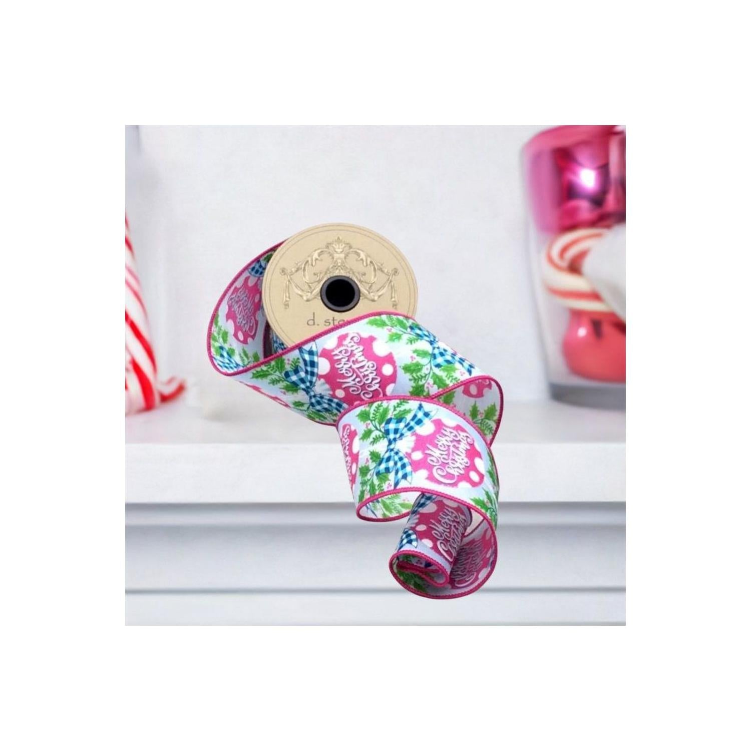 Shop For 2.5" Merry Christmas Ornament Pink/Blue (10 Yards) at Michelle's aDOORable Creations