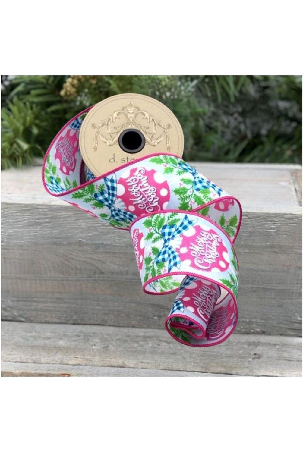 2.5" Merry Christmas Ornament Pink/Blue (10 Yards)