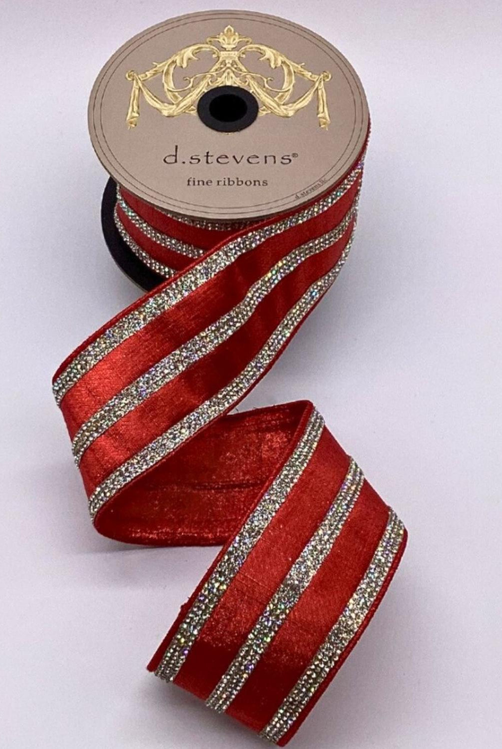 2.5" Metallic Dupion Jewel Stripe Ribbon: Red (5 Yards)