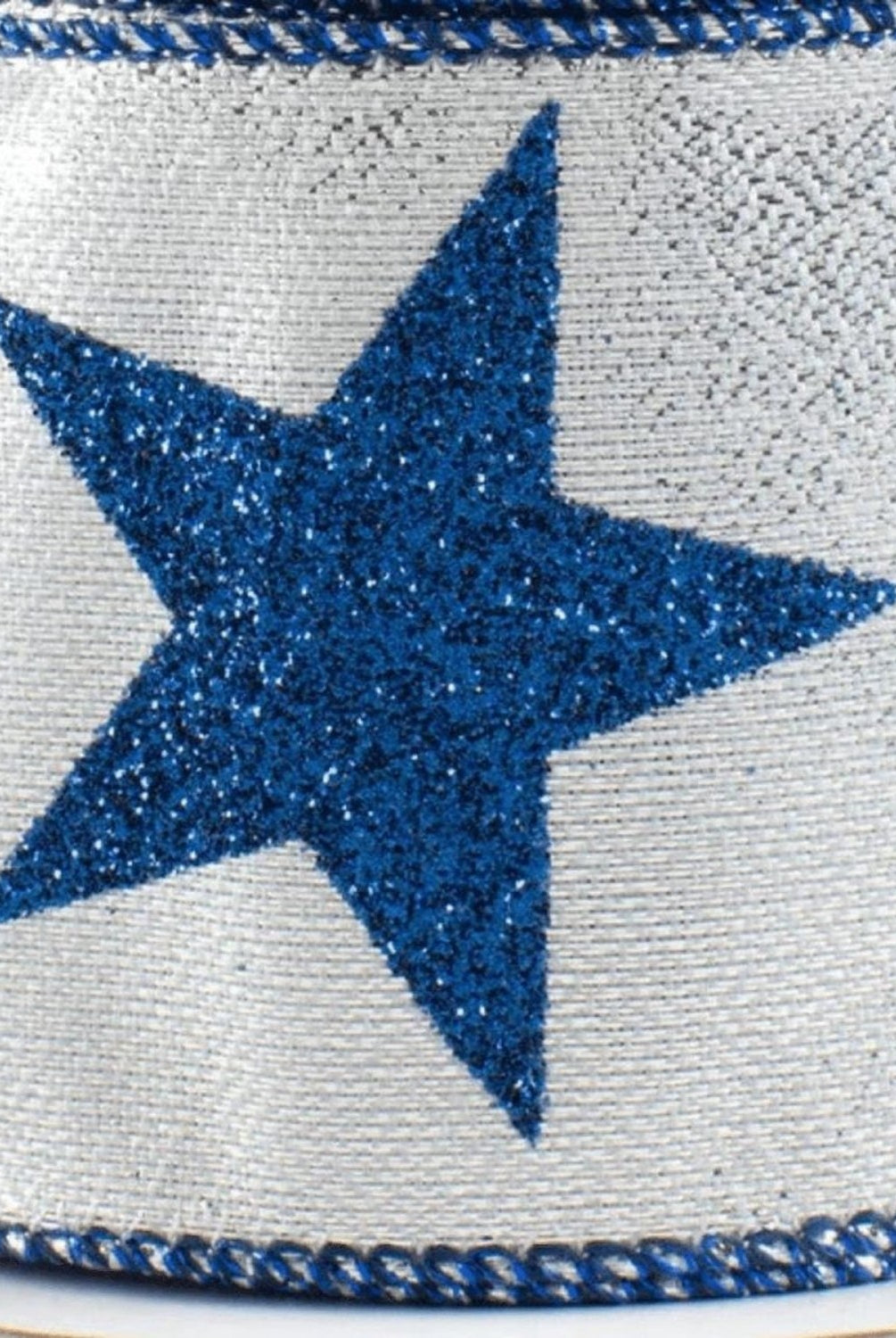 Shop For 2.5" Metallic Star Ribbon: Silver & Navy (10 Yards)