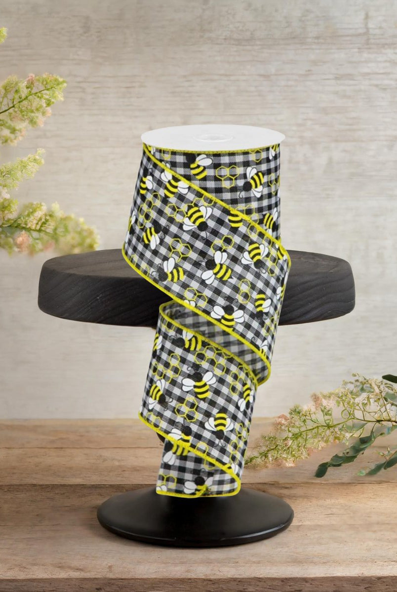 Shop For 2.5" Mini Bumblebees on Royal Ribbon: Gingham Check (10 Yards)