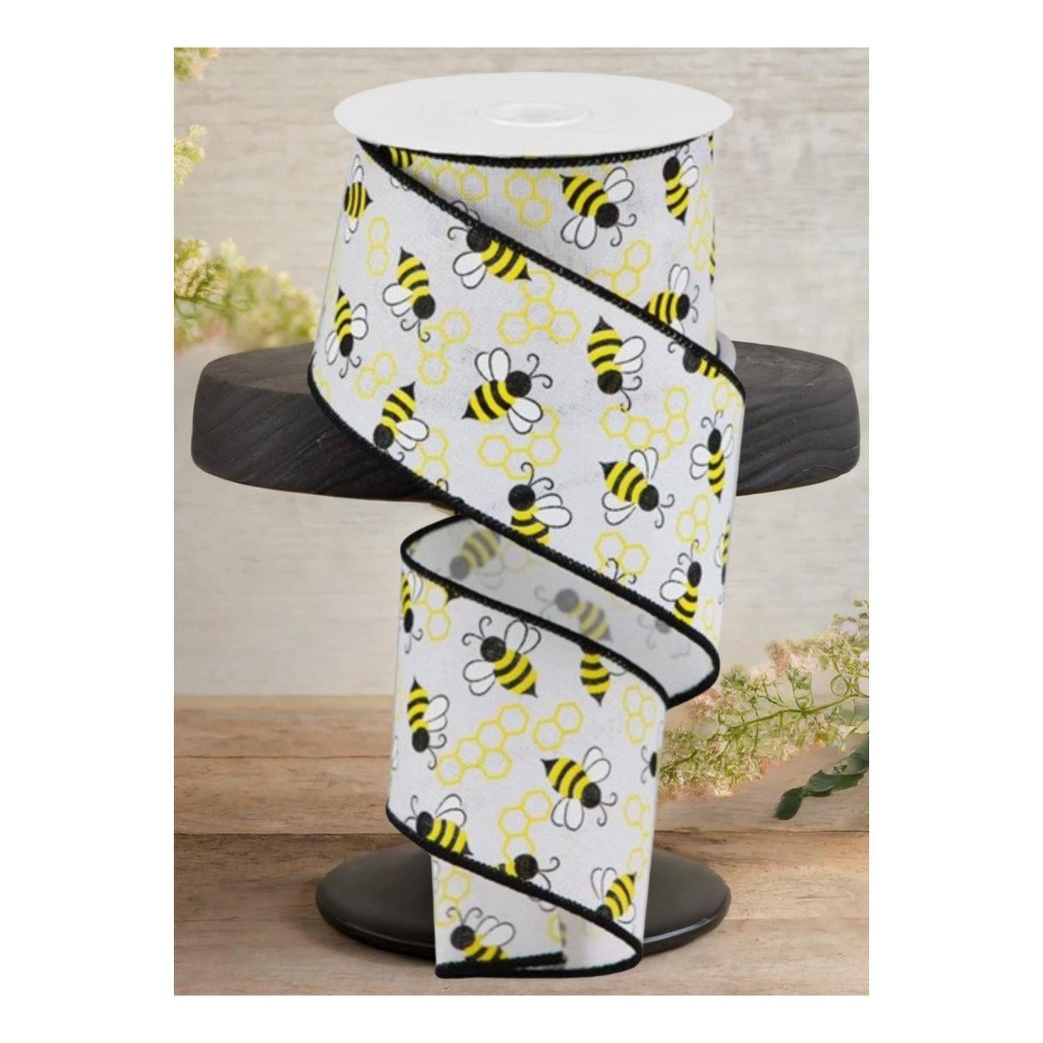 Shop For 2.5" Mini Bumblebees on Royal Ribbon: White (10 Yards)
