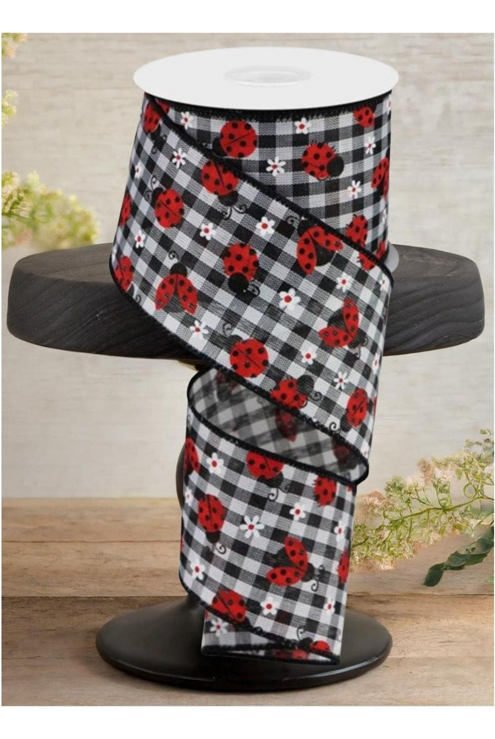 Shop For 2.5" Mini Ladybug on Royal Ribbon: Gingham (10 Yards)