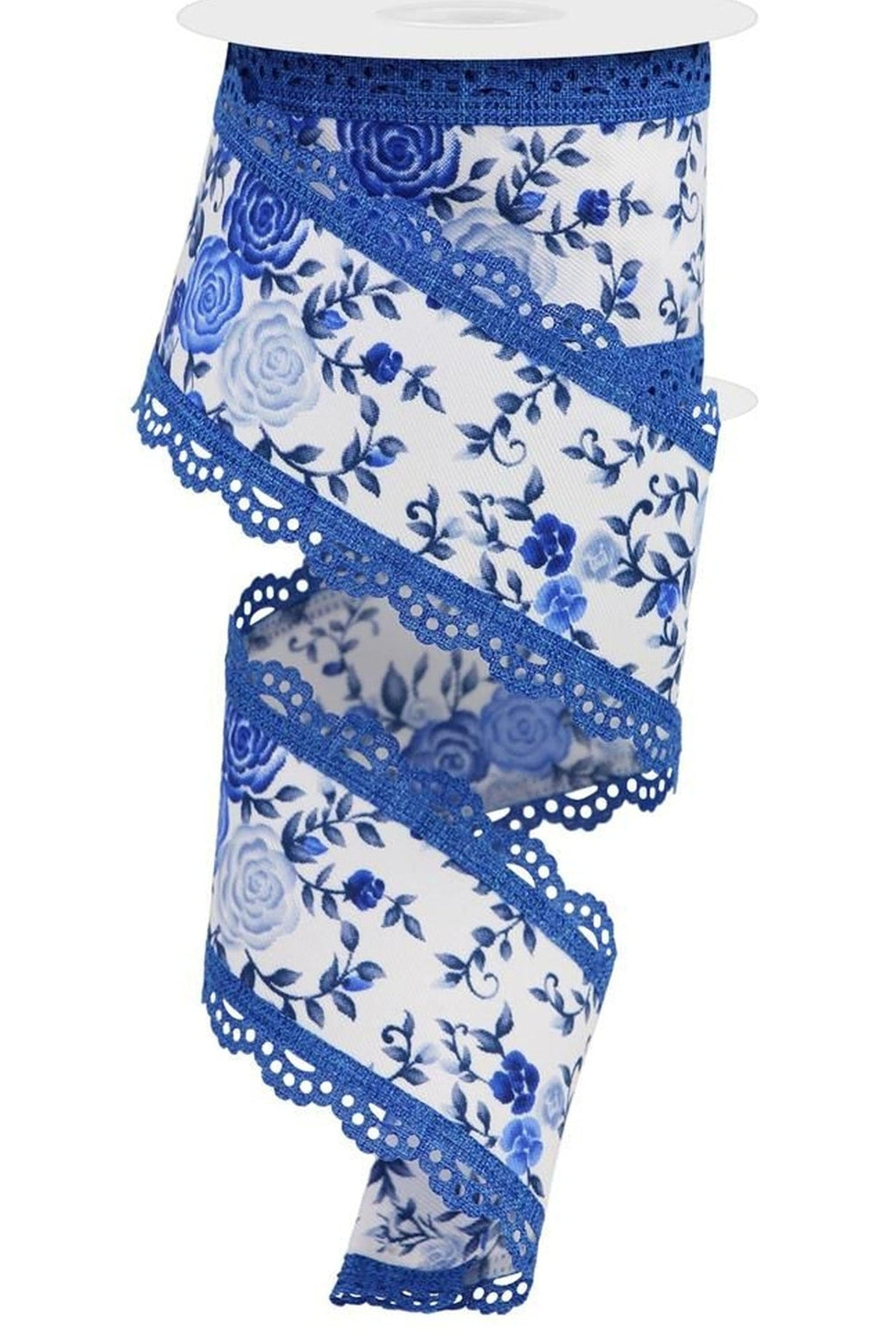 2.5" Mini Roses and Lace Ribbon: Blue (10 Yards)