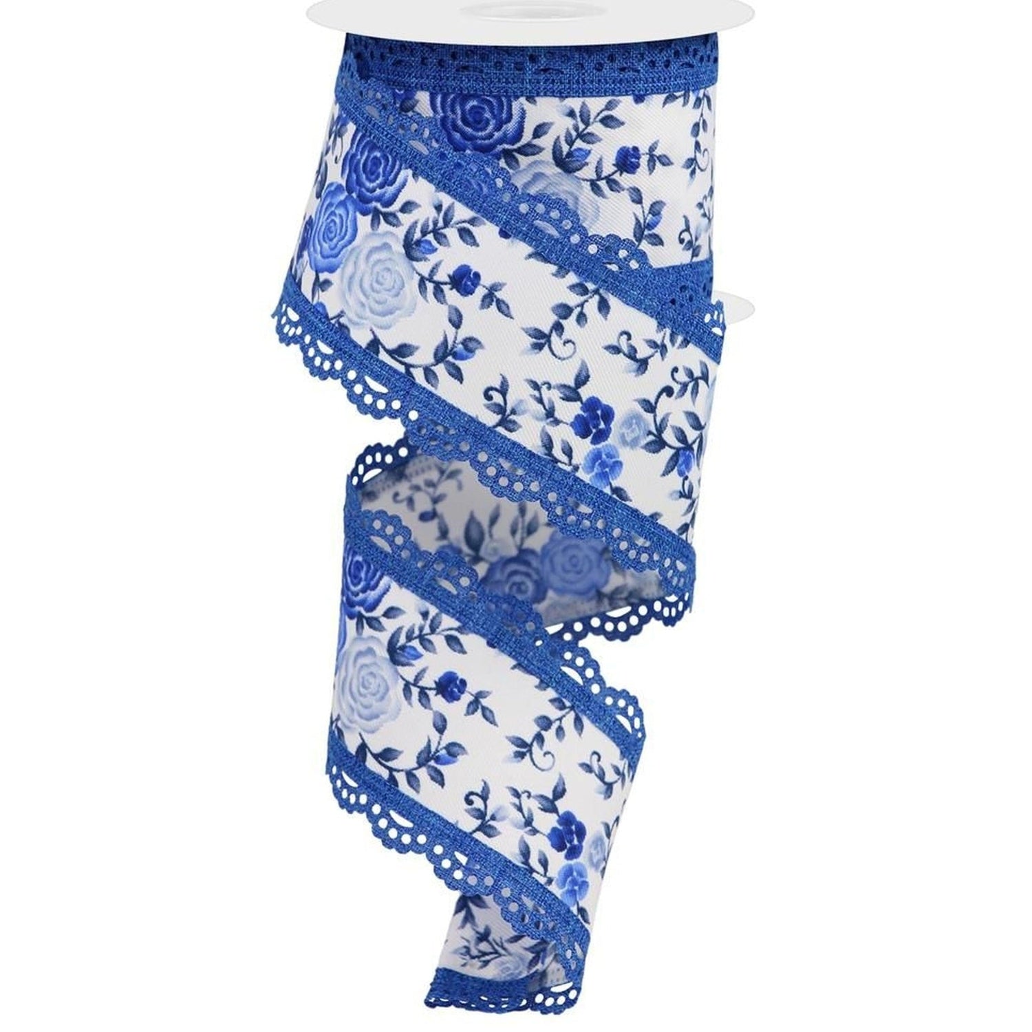 2.5" Mini Roses and Lace Ribbon: Blue (10 Yards)