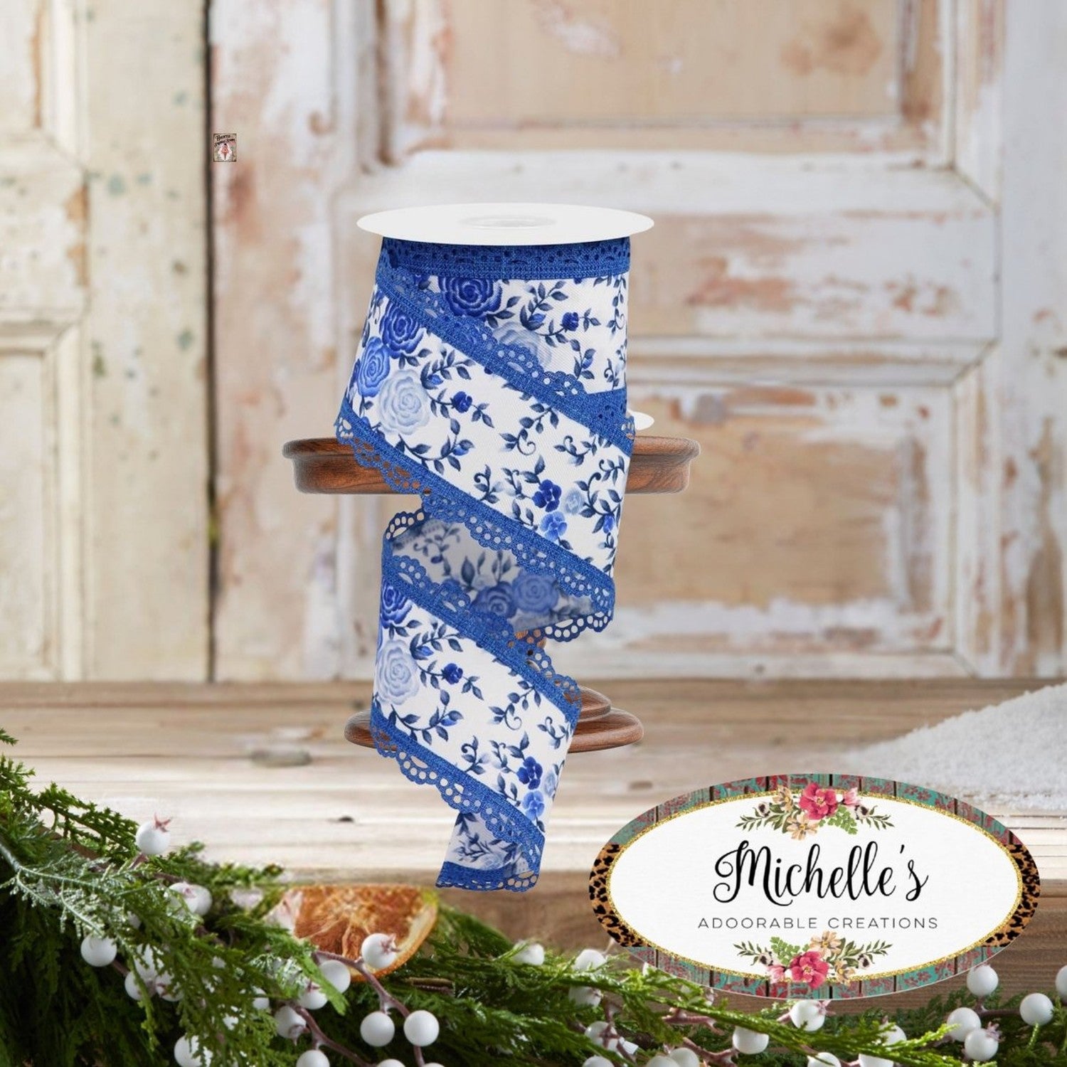 Shop For 2.5" Mini Roses and Lace Ribbon: Blue (10 Yards)