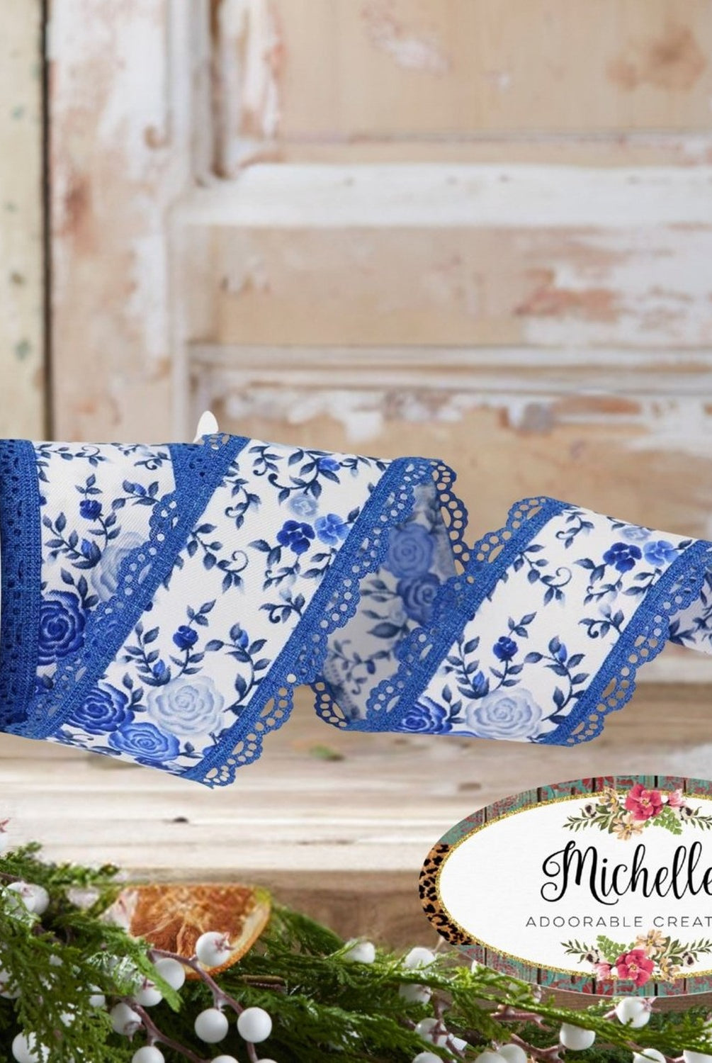 Shop For 2.5" Mini Roses and Lace Ribbon: Blue (10 Yards)