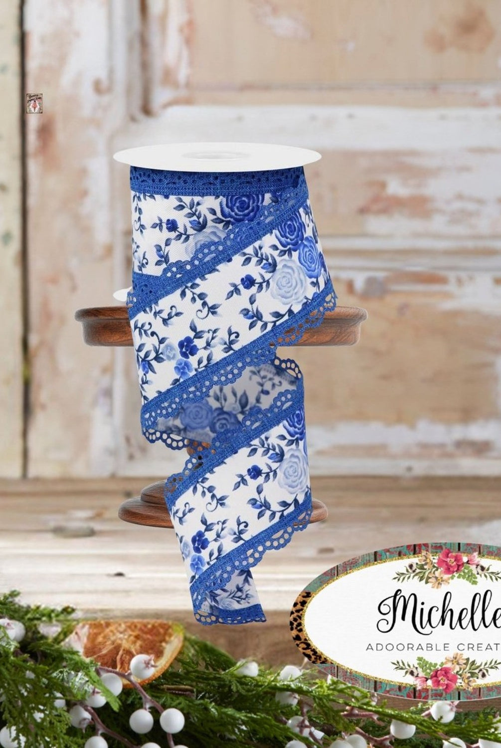 Shop For 2.5" Mini Roses and Lace Ribbon: Blue (10 Yards)