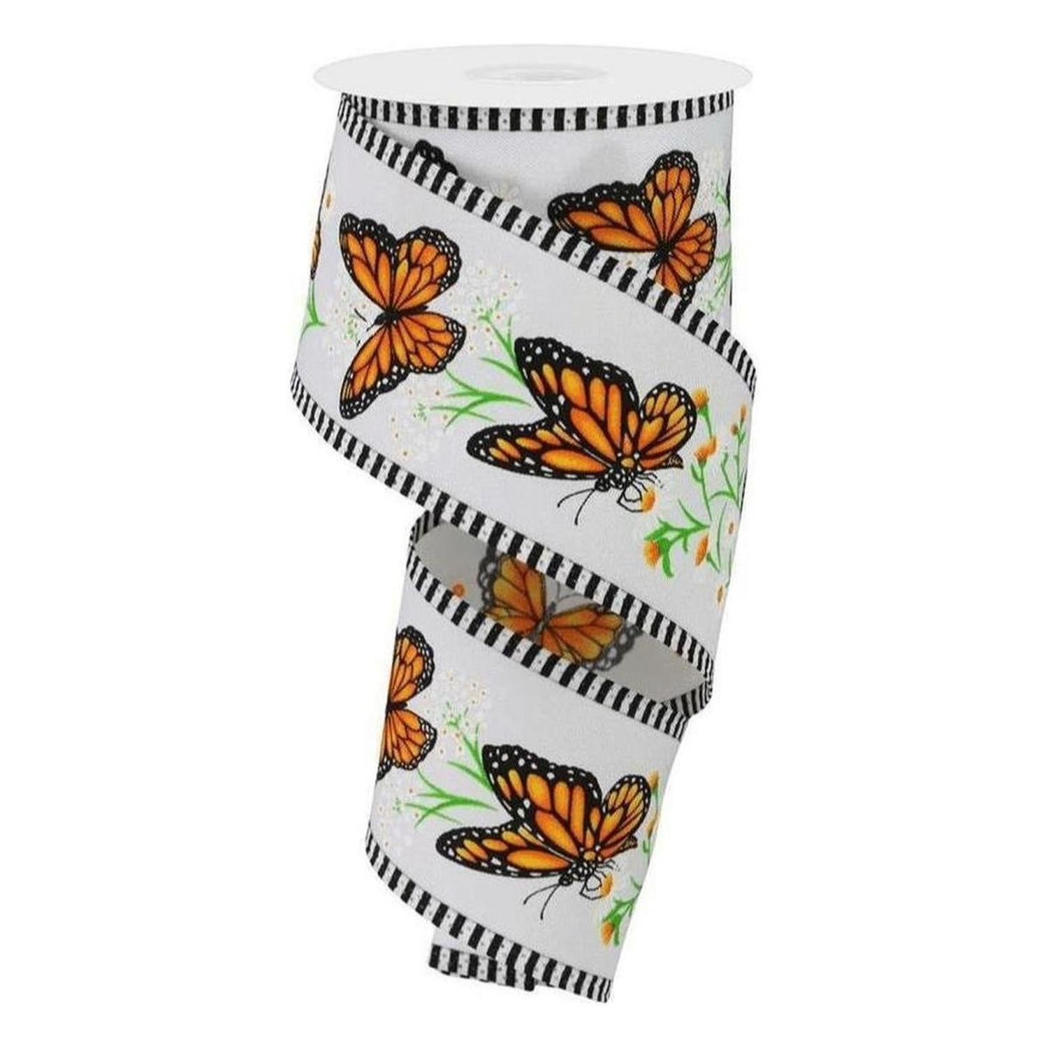 Shop For 2.5" Monarch Stripe Edge Ribbon: White (10 Yards)